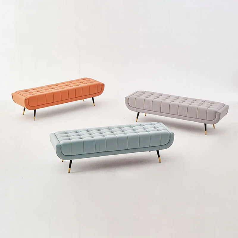 Modern Minimalist Rectangular Velvet Fabric Plywood Sponge Footstool For Living Room