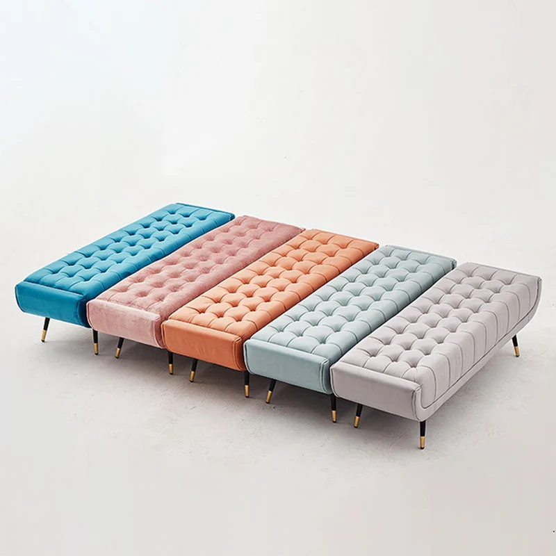 Modern Minimalist Rectangular Velvet Fabric Plywood Sponge Footstool For Living Room
