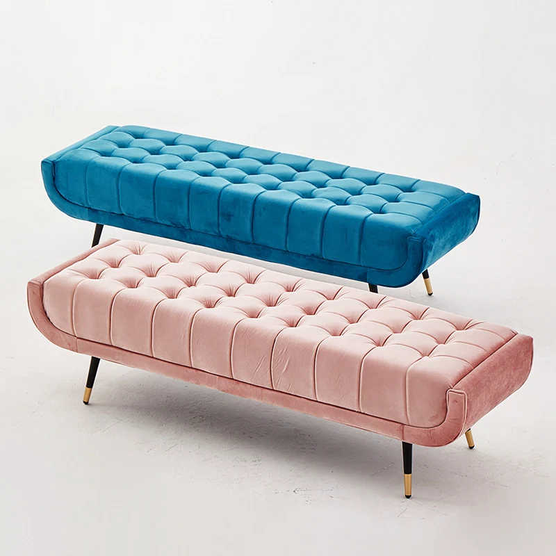 Modern Minimalist Rectangular Velvet Fabric Plywood Sponge Footstool For Living Room