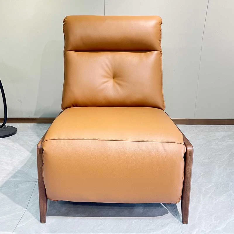 Contemporary Eco Leather Electric Recliner Chair - Oak Armrests Accent Chair For Living Room