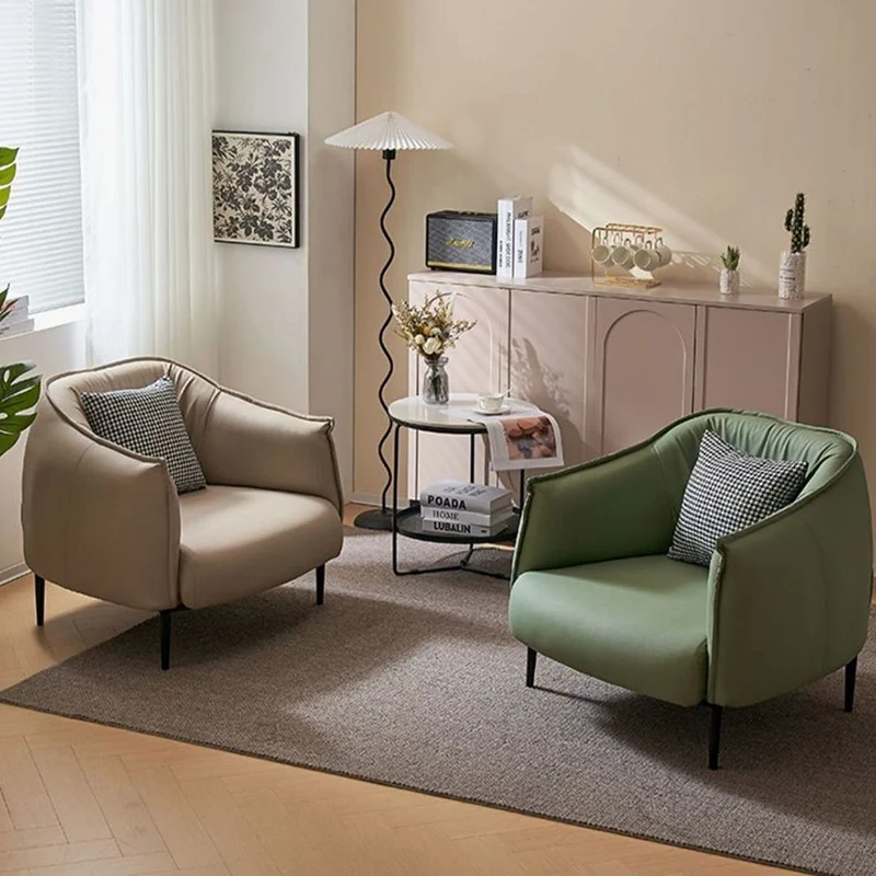 Modern Luxury Cat Scratch Resistant Leather Oil Wax Leather Pine Wood Carbon Steel Semi-Enclosed Square Accent Chair With Backrest For Living Room