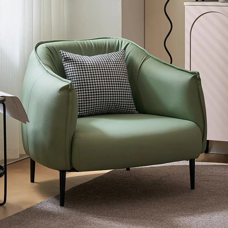 Modern Luxury Cat Scratch Resistant Leather Oil Wax Leather Pine Wood Carbon Steel Semi-Enclosed Square Accent Chair With Backrest For Living Room