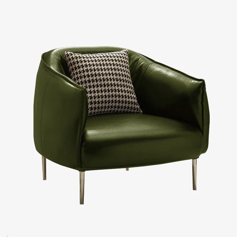 Modern Luxury Cat Scratch Resistant Leather Oil Wax Leather Pine Wood Carbon Steel Semi-Enclosed Square Accent Chair With Backrest For Living Room