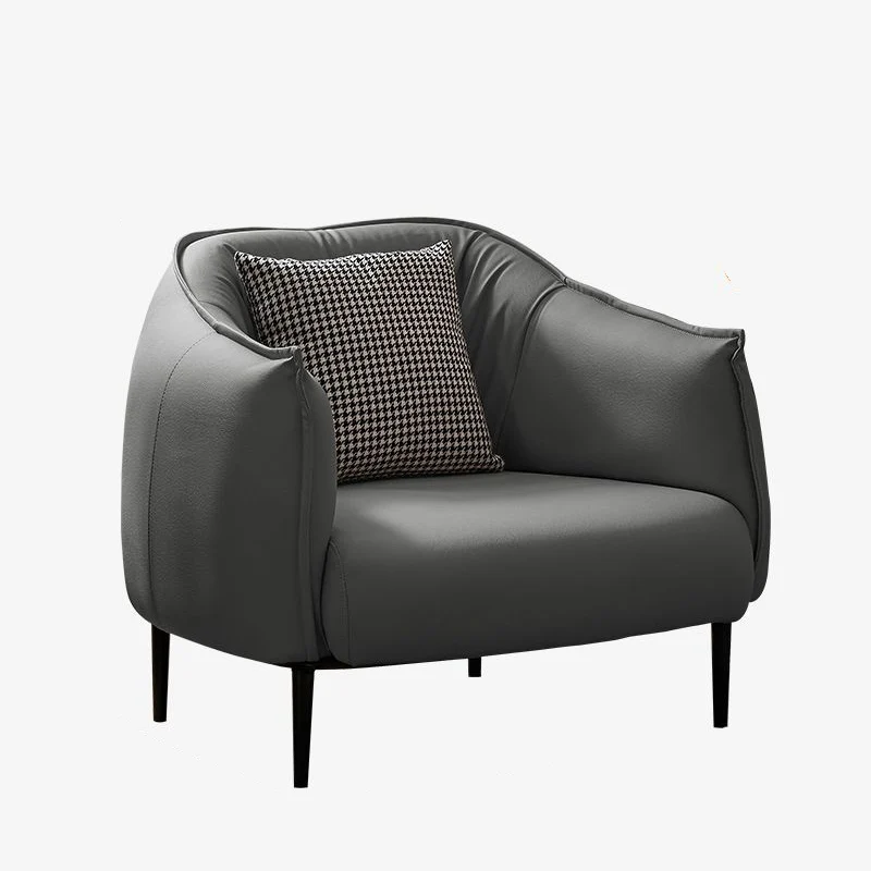 Modern Luxury Cat Scratch Resistant Leather Oil Wax Leather Pine Wood Carbon Steel Semi-Enclosed Square Accent Chair With Backrest For Living Room