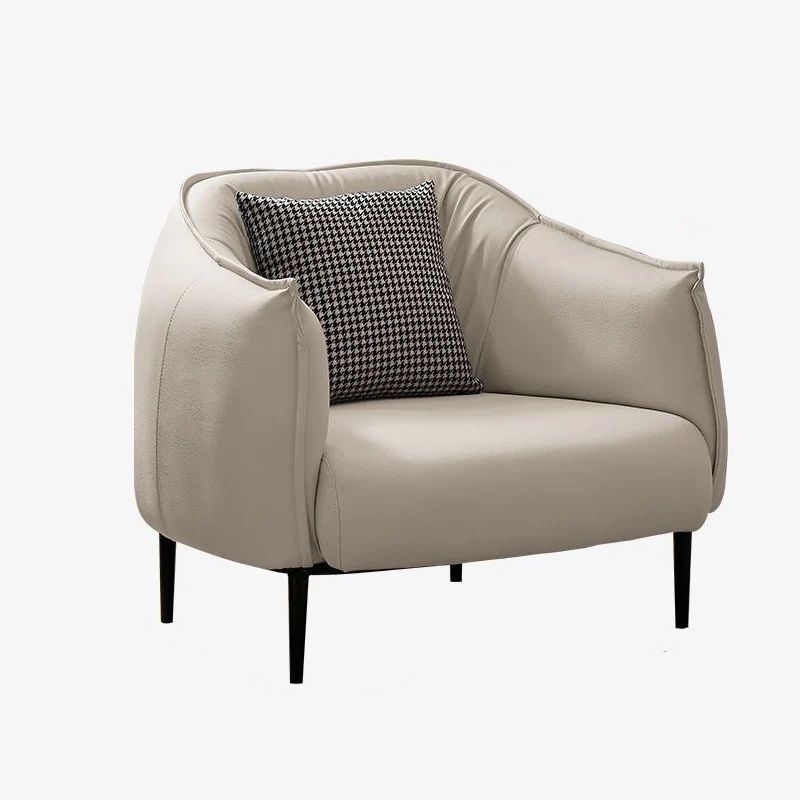 Modern Luxury Cat Scratch Resistant Leather Oil Wax Leather Pine Wood Carbon Steel Semi-Enclosed Square Accent Chair With Backrest For Living Room