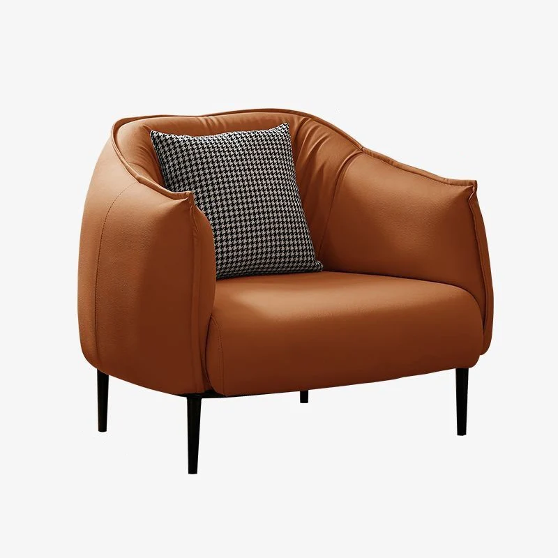 Modern Luxury Cat Scratch Resistant Leather Oil Wax Leather Pine Wood Carbon Steel Semi-Enclosed Square Accent Chair With Backrest For Living Room