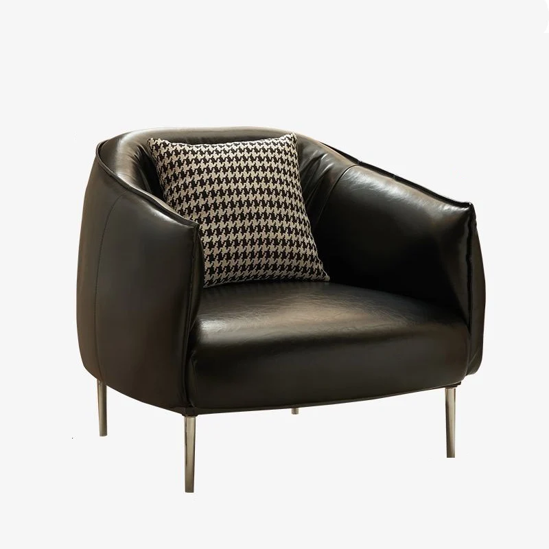 Modern Luxury Cat Scratch Resistant Leather Oil Wax Leather Pine Wood Carbon Steel Semi-Enclosed Square Accent Chair With Backrest For Living Room