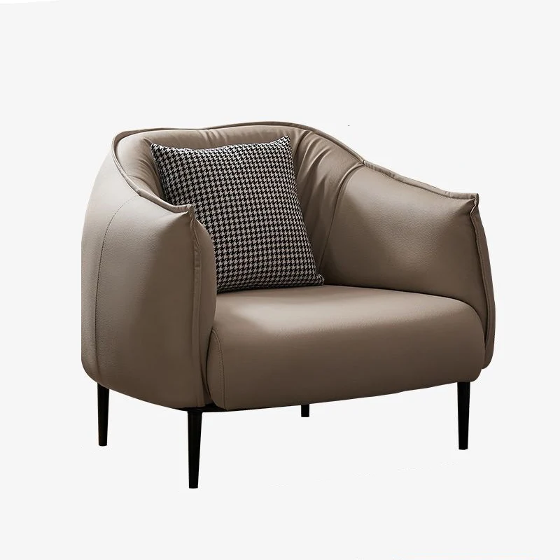 Modern Luxury Cat Scratch Resistant Leather Oil Wax Leather Pine Wood Carbon Steel Semi-Enclosed Square Accent Chair With Backrest For Living Room
