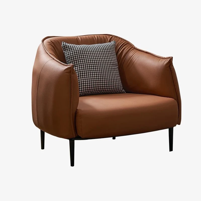 Modern Luxury Cat Scratch Resistant Leather Oil Wax Leather Pine Wood Carbon Steel Semi-Enclosed Square Accent Chair With Backrest For Living Room
