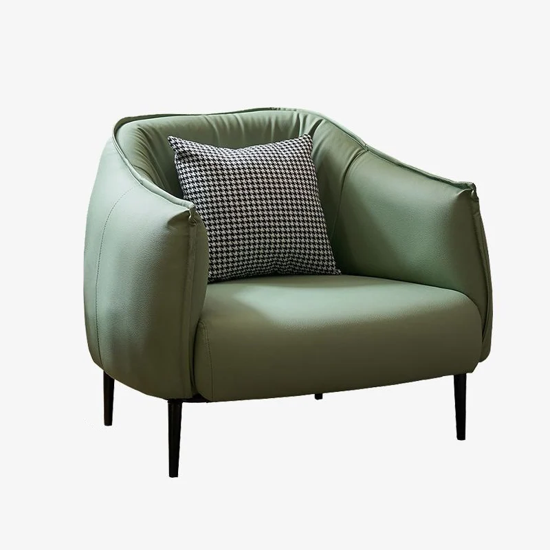 Modern Luxury Cat Scratch Resistant Leather Oil Wax Leather Pine Wood Carbon Steel Semi-Enclosed Square Accent Chair With Backrest For Living Room