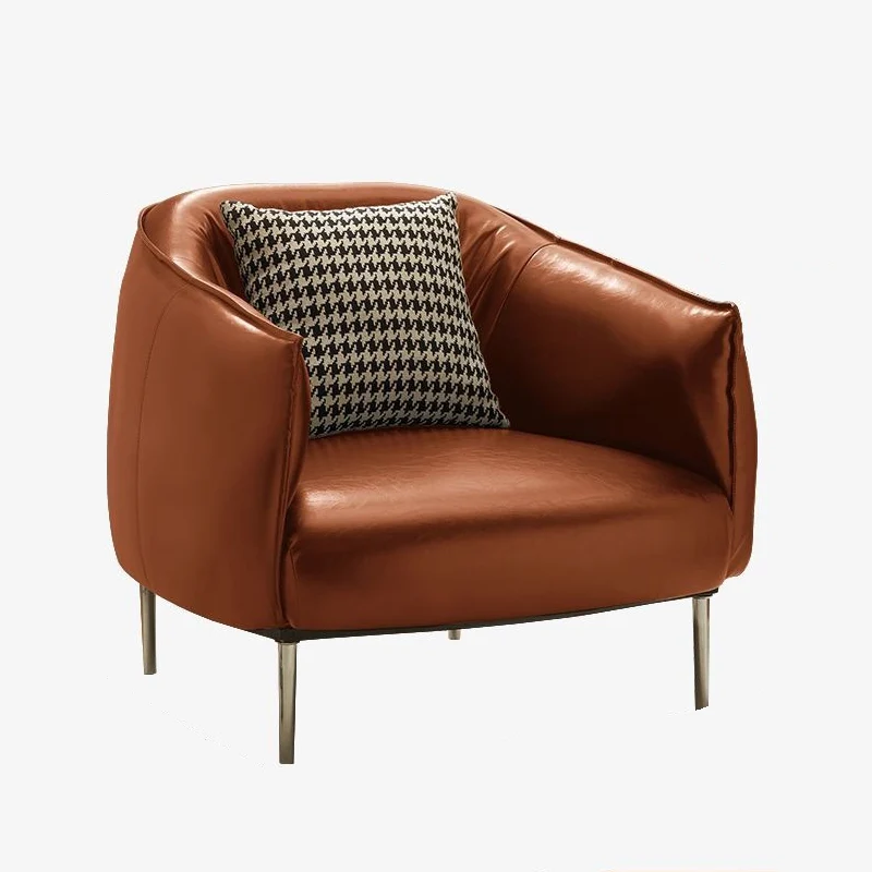 Modern Luxury Cat Scratch Resistant Leather Oil Wax Leather Pine Wood Carbon Steel Semi-Enclosed Square Accent Chair With Backrest For Living Room