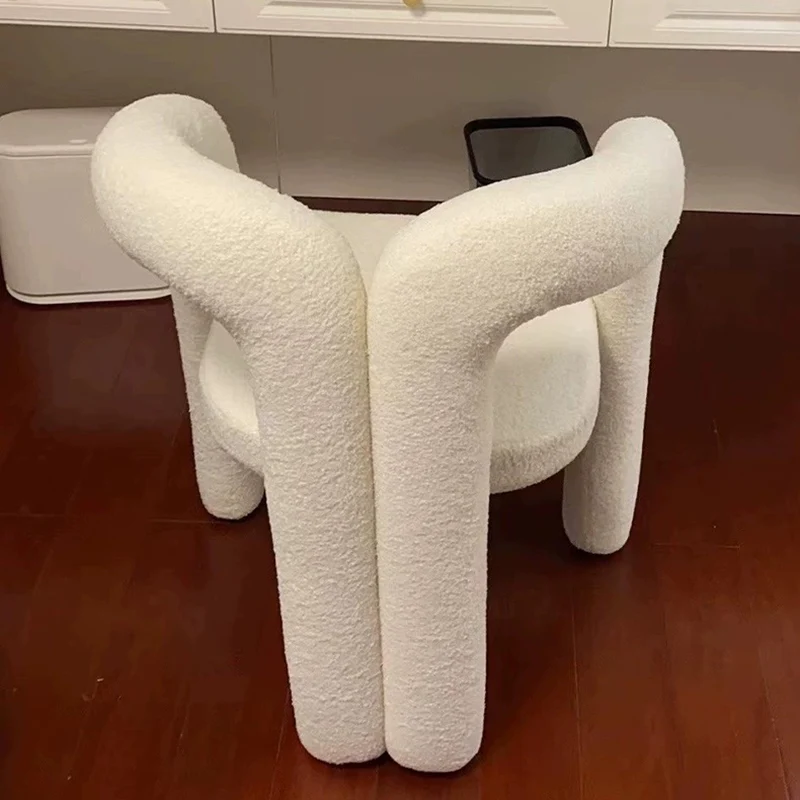 Contemporary Creative Velvet Carbon Steel M-Shaped Curved Vanity Stool With Backrest For Bedroom