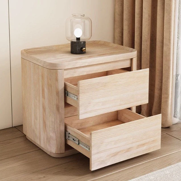Modern Minimalist Rectangular Plywood Pine Wood Saddle-Style Faux Leather Nightstand 2-Drawer For Bedroom