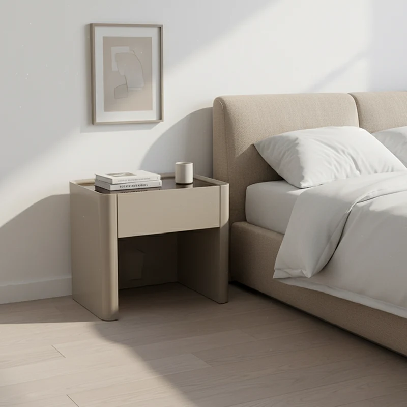 Stain-Resistant Nordic Nightstand - Soft Baking Paint Hue Dual Textured Tops Bedside Table 1-Drawer For Bedroom