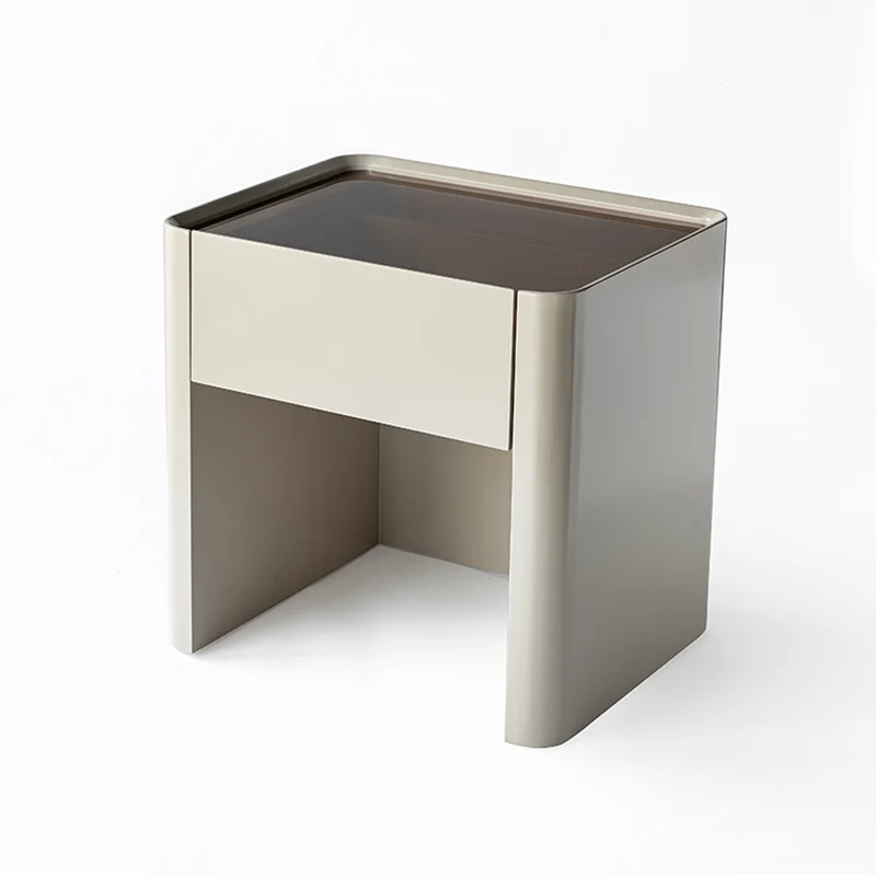 Stain-Resistant Nordic Nightstand - Soft Baking Paint Hue Dual Textured Tops Bedside Table 1-Drawer For Bedroom