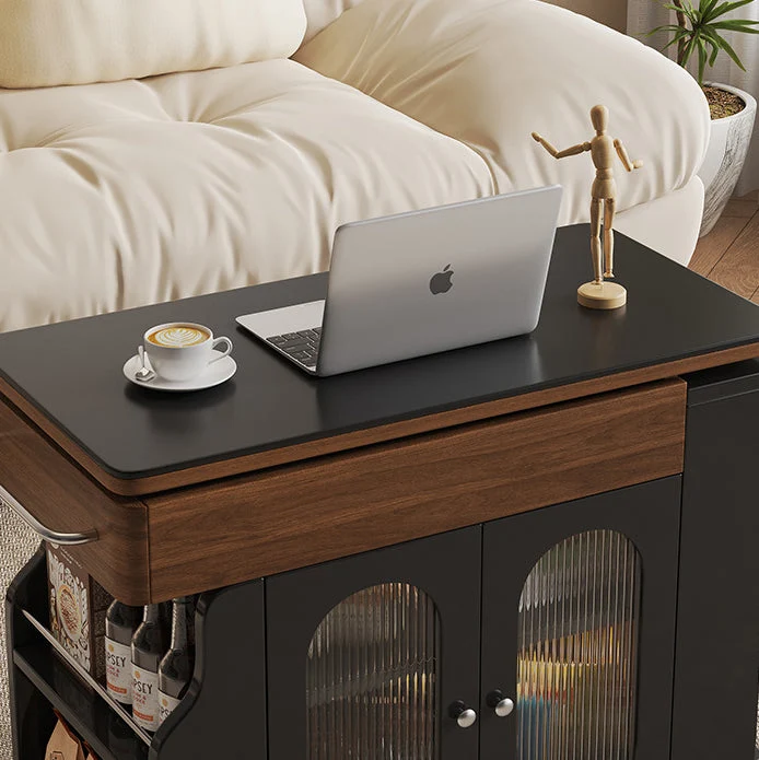 Modern Minimalist Rectangular Solid Wood Eco Board Iron Stainless Steel 360°Swivel Height Adjustable Movable End Table 7-Cabinet For Living Room