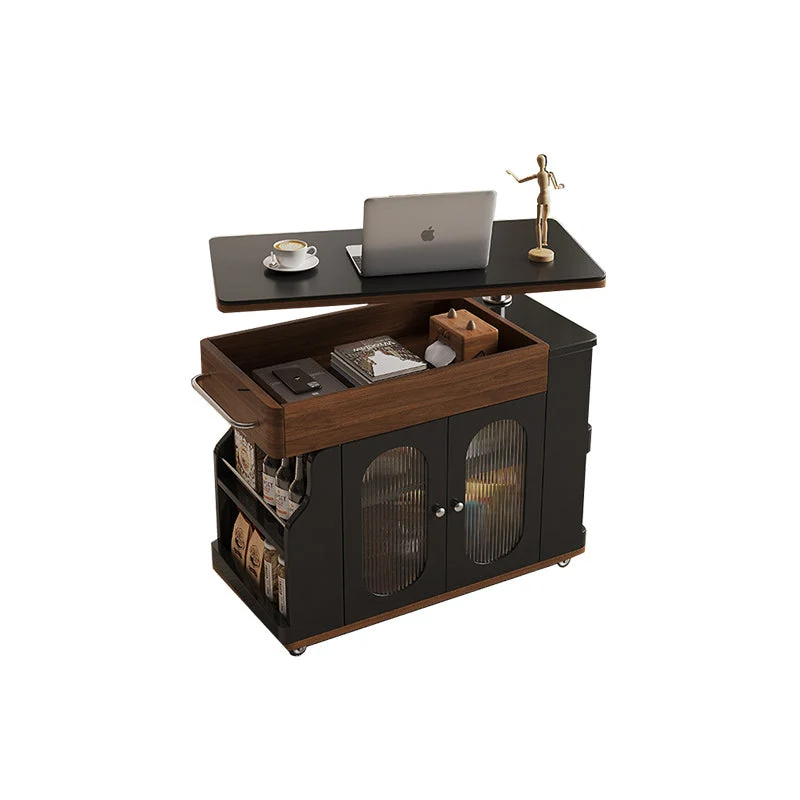 Modern Minimalist Rectangular Solid Wood Eco Board Iron Stainless Steel 360°Swivel Height Adjustable Movable End Table 7-Cabinet For Living Room