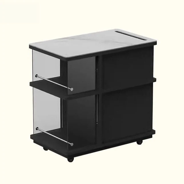 Modern Minimalist Rectangular Solid Wood Plywood Glass Stainless Steel Removable Partition Movable End Table 4-Cabinet For Living Room
