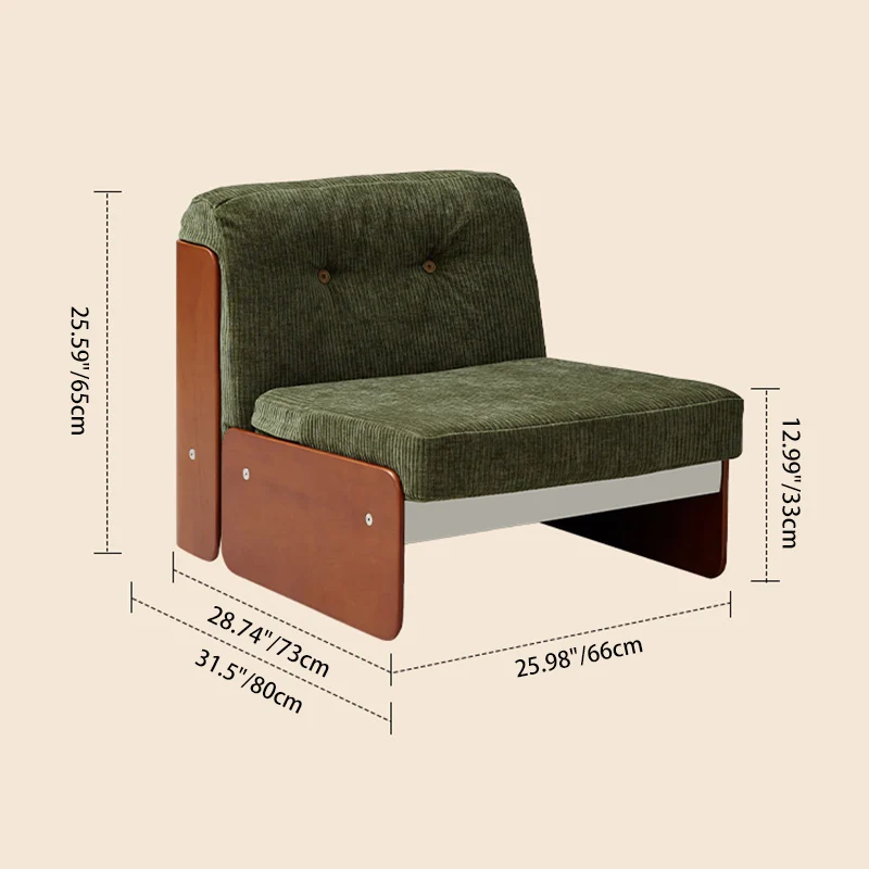 Traditional Vintage Square Vintage Green Plywood Iron Stainless Steel Fabric Backrest Armrest Sofa For Living Room