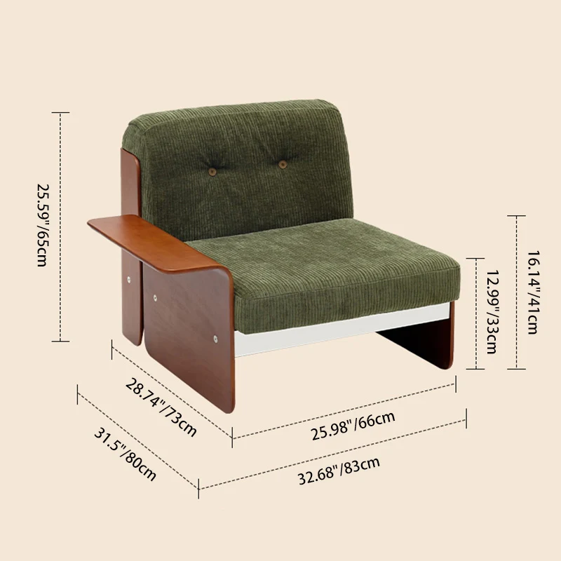 Traditional Vintage Square Vintage Green Plywood Iron Stainless Steel Fabric Backrest Armrest Sofa For Living Room