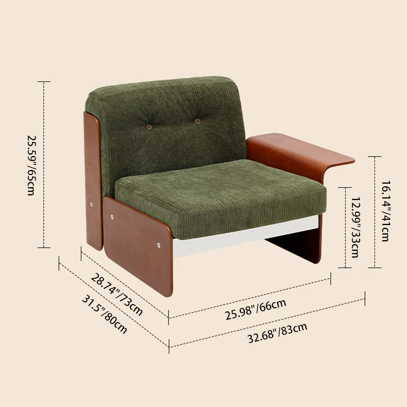 Traditional Vintage Square Vintage Green Plywood Iron Stainless Steel Fabric Backrest Armrest Sofa For Living Room