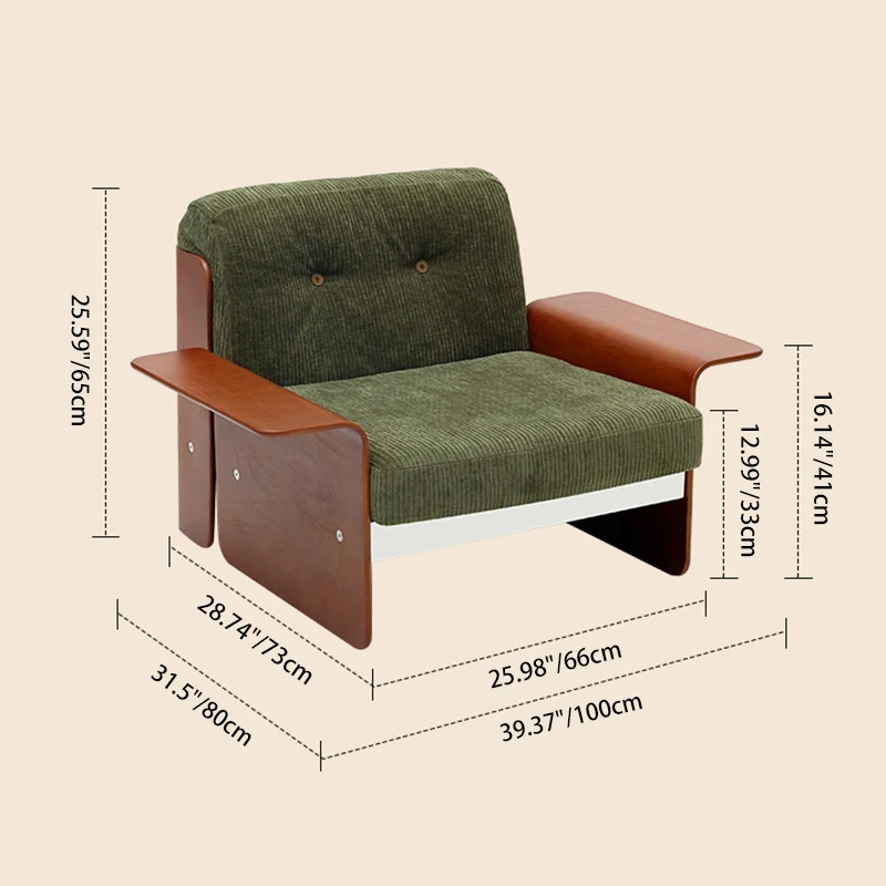 Traditional Vintage Square Vintage Green Plywood Iron Stainless Steel Fabric Backrest Armrest Sofa For Living Room
