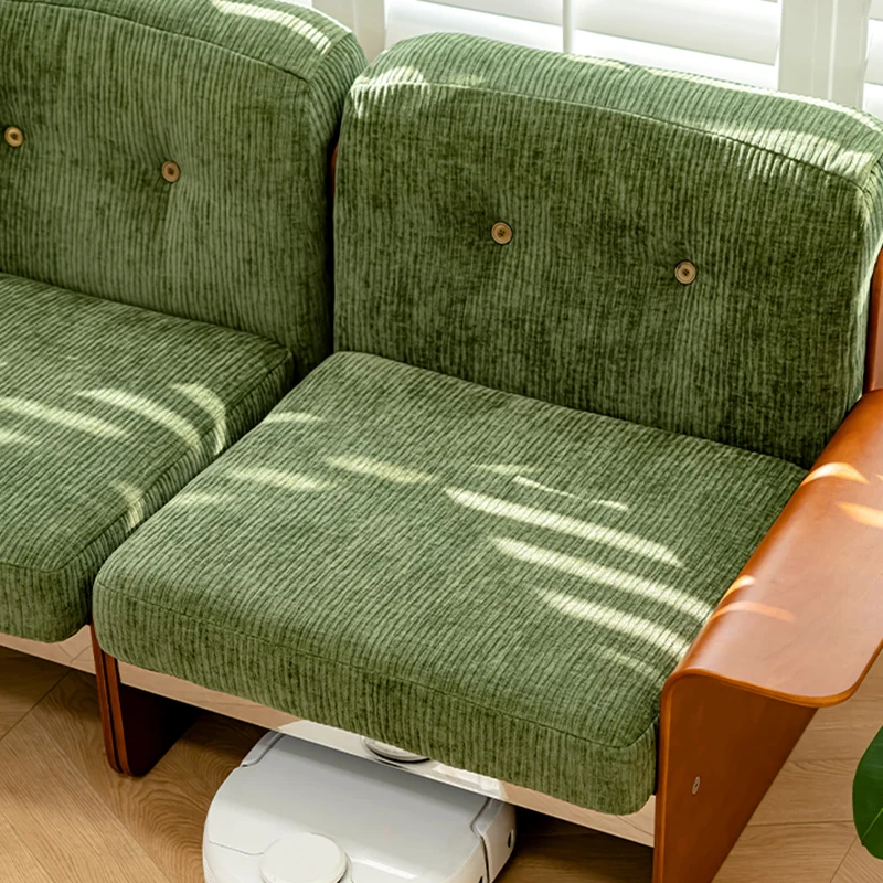 Traditional Vintage Square Vintage Green Plywood Iron Stainless Steel Fabric Backrest Armrest Sofa For Living Room