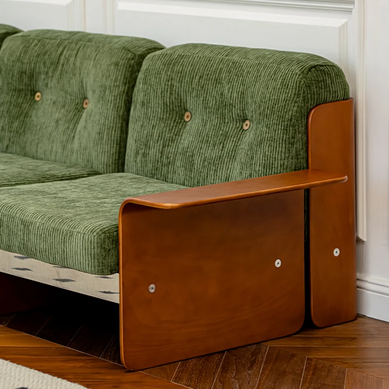 Traditional Vintage Square Vintage Green Plywood Iron Stainless Steel Fabric Backrest Armrest Sofa For Living Room