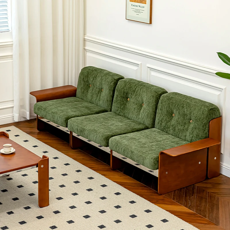 Traditional Vintage Square Vintage Green Plywood Iron Stainless Steel Fabric Backrest Armrest Sofa For Living Room