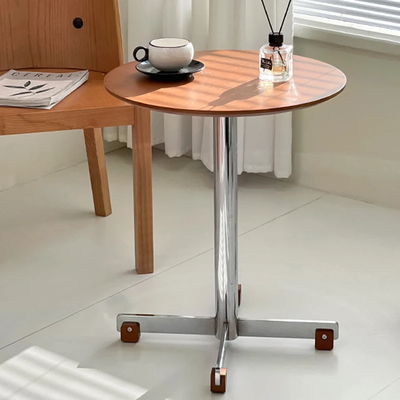 Traditional Vintage Round Plywood Electroplated Iron Side Table For Living Room