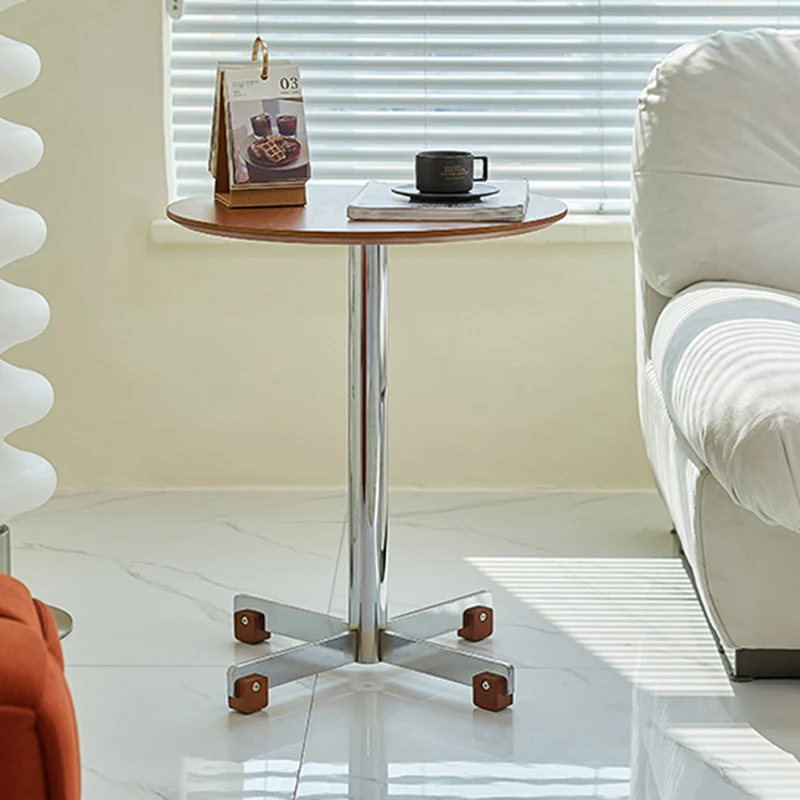 Traditional Vintage Round Plywood Electroplated Iron Side Table For Living Room