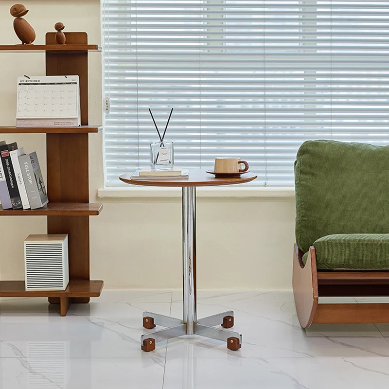 Traditional Vintage Round Plywood Electroplated Iron Side Table For Living Room
