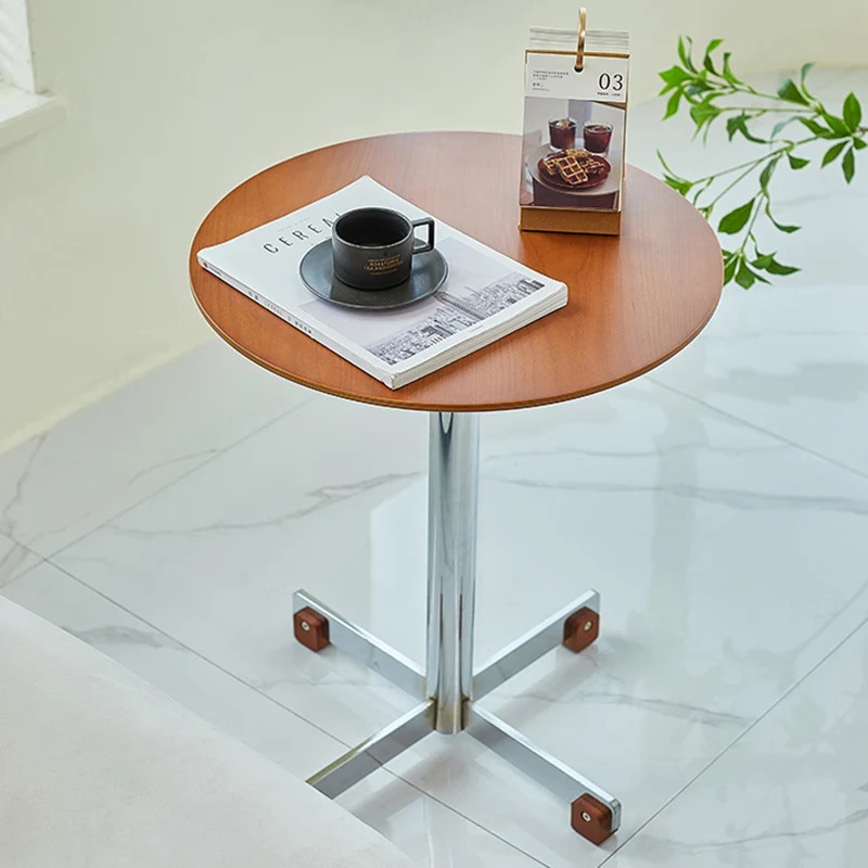 Traditional Vintage Round Plywood Electroplated Iron Side Table For Living Room