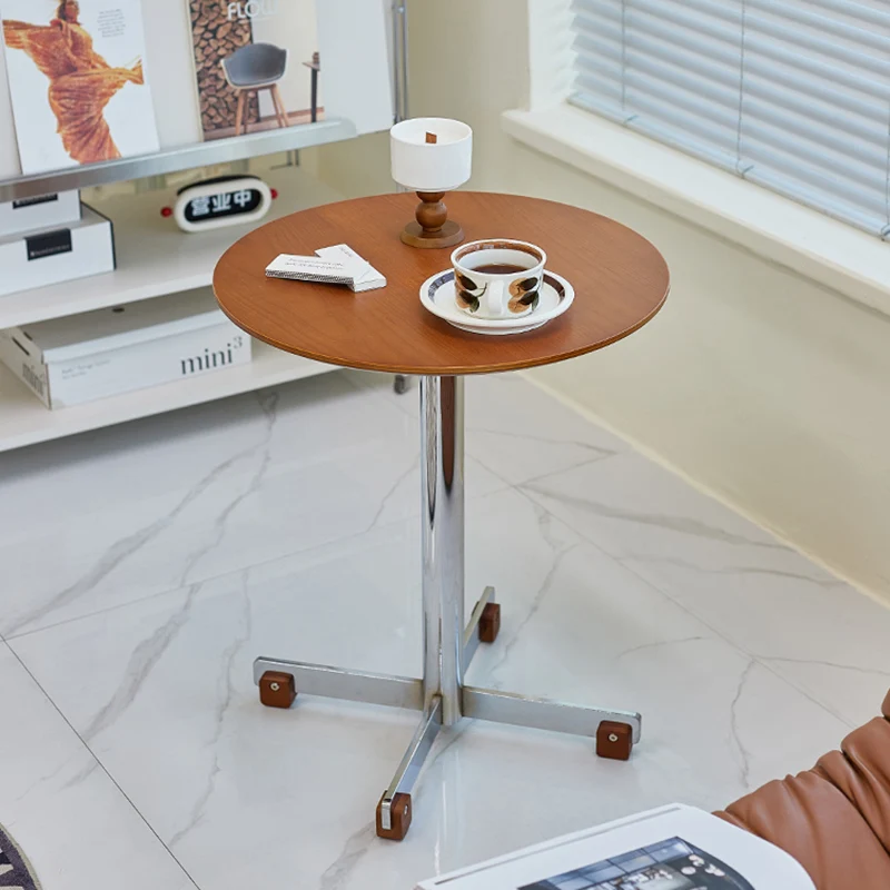 Traditional Vintage Round Plywood Electroplated Iron Side Table For Living Room