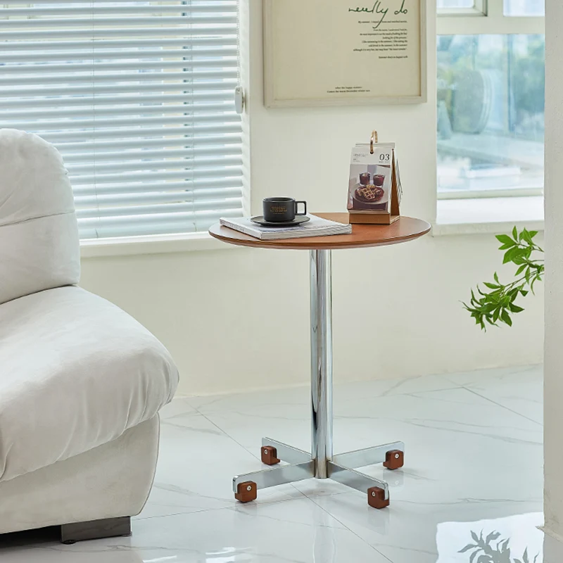 Traditional Vintage Round Plywood Electroplated Iron Side Table For Living Room
