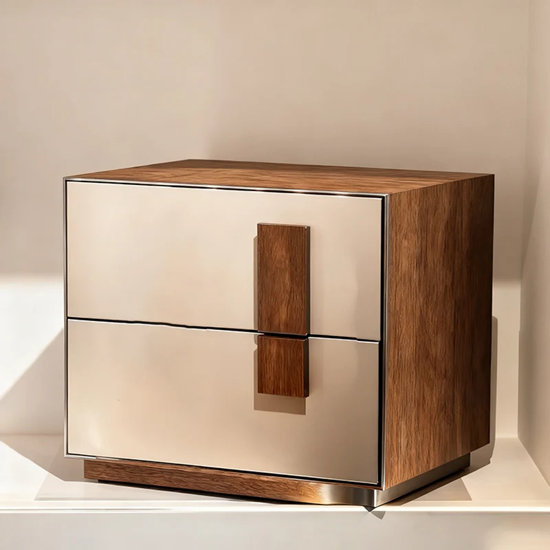Contrast-Tone Vintage Nightstand - Wear-Resistant Wood Veneer Bedside Table 2-Drawer For Bedroom