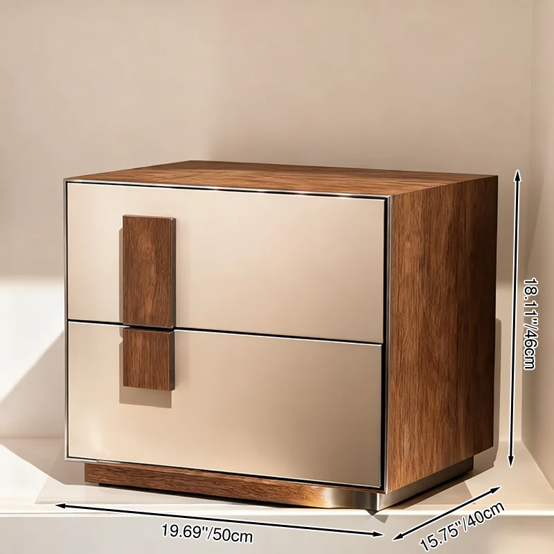 Contrast-Tone Vintage Nightstand - Wear-Resistant Wood Veneer Bedside Table 2-Drawer For Bedroom