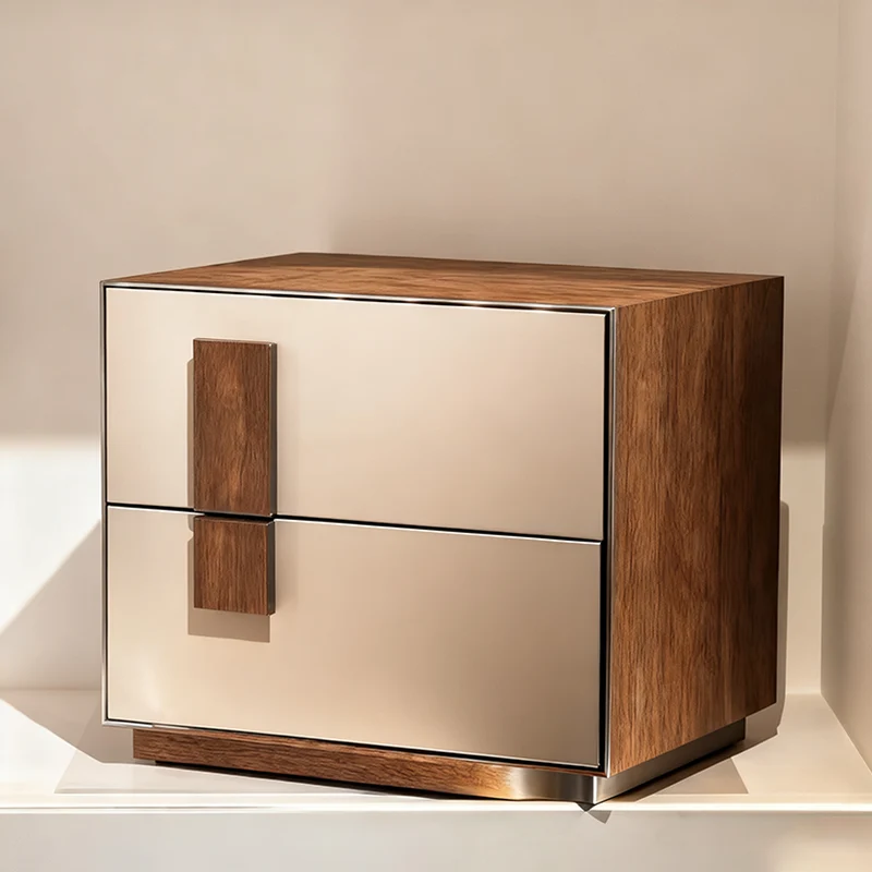 Contrast-Tone Vintage Nightstand - Wear-Resistant Wood Veneer Bedside Table 2-Drawer For Bedroom