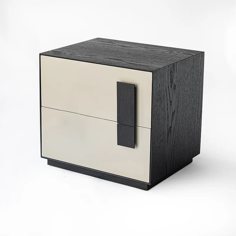 Contrast-Tone Vintage Nightstand - Wear-Resistant Wood Veneer Bedside Table 2-Drawer For Bedroom