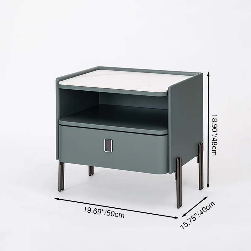 Traditional French-Style Nightstand - Eco-Friendly MDF & Durable Rock Slab Bedside Table 1-Drawer For Bedroom & Living Room