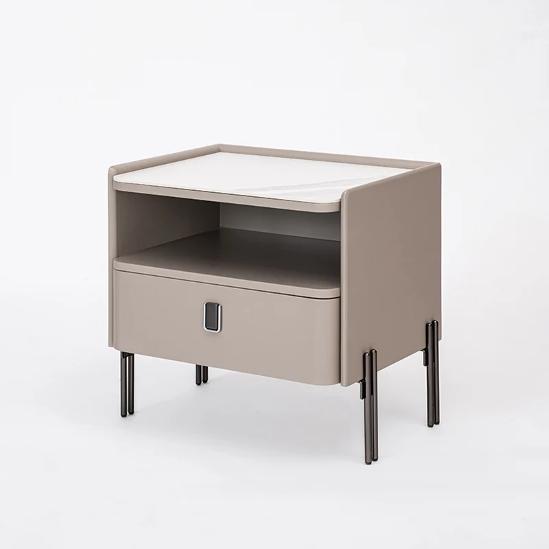 Traditional French-Style Nightstand - Eco-Friendly MDF & Durable Rock Slab Bedside Table 1-Drawer For Bedroom & Living Room