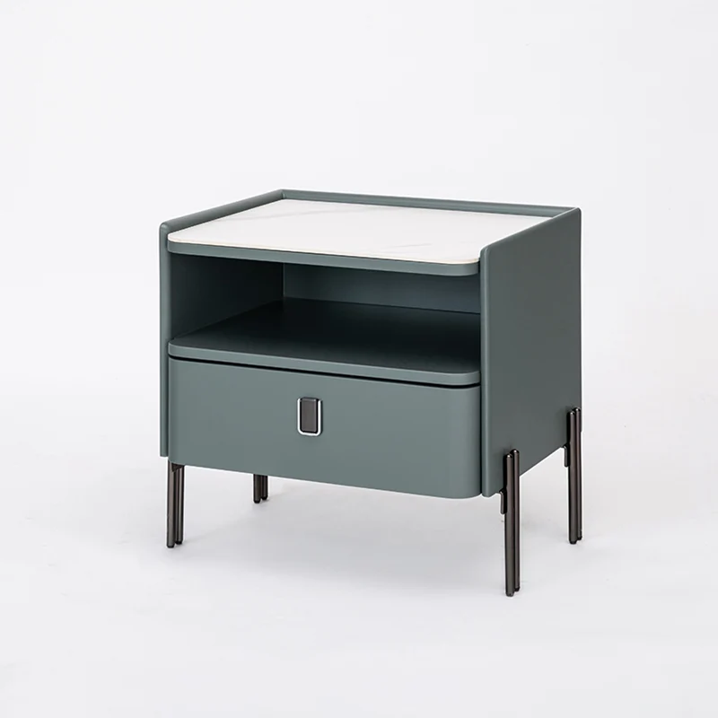 Traditional French-Style Nightstand - Eco-Friendly MDF & Durable Rock Slab Bedside Table 1-Drawer For Bedroom & Living Room