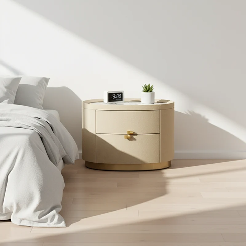 Layout-Flexible Luxury Nightstand - Eco-Friendly Composite Cabinet Rock Slab Top Bedside Table 2-Drawer For Bedroom & Living Room