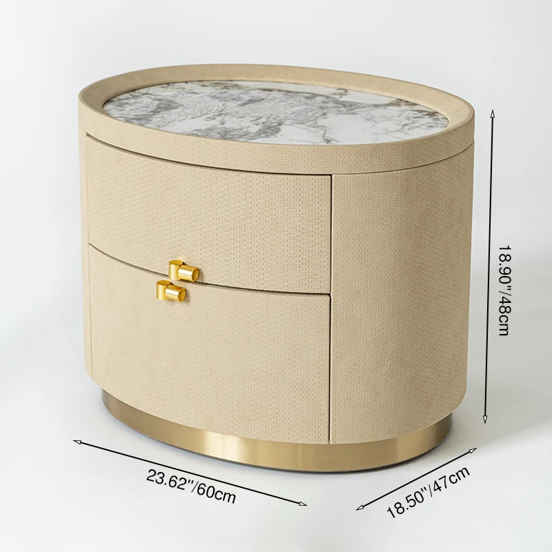 Layout-Flexible Luxury Nightstand - Eco-Friendly Composite Cabinet Rock Slab Top Bedside Table 2-Drawer For Bedroom & Living Room