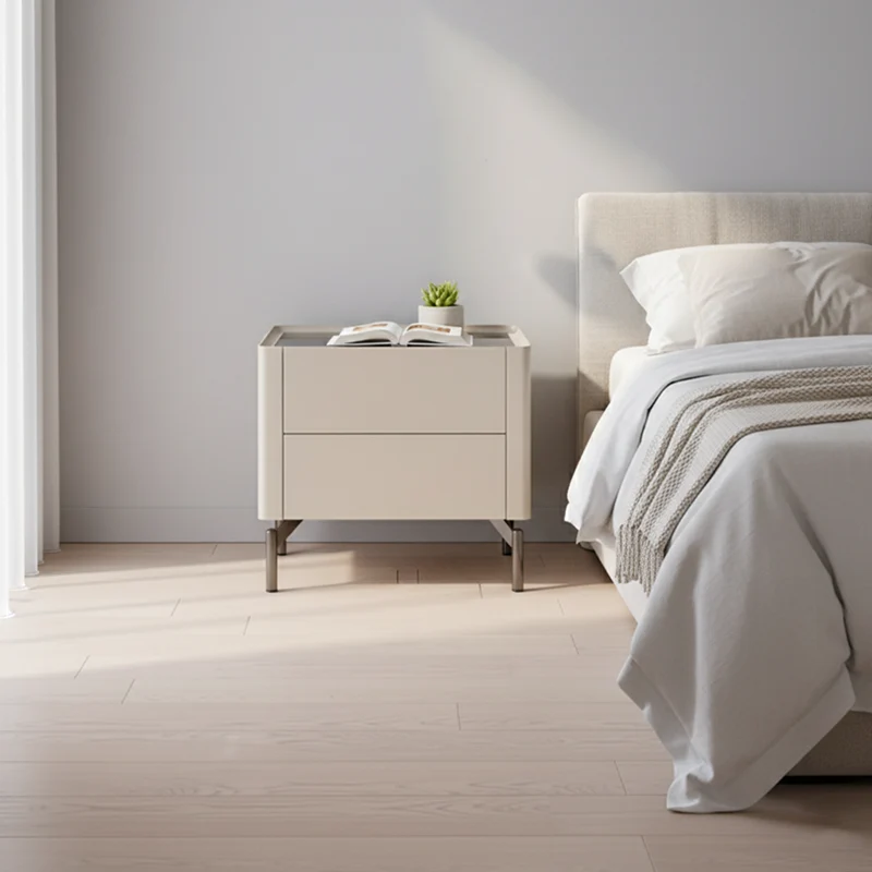 Eco-Conscious Minimalist Nightstand - Rust-Resistant Stainless Steel Base & Smooth 2-Drawer Bedside Table For Bedroom & Living Room