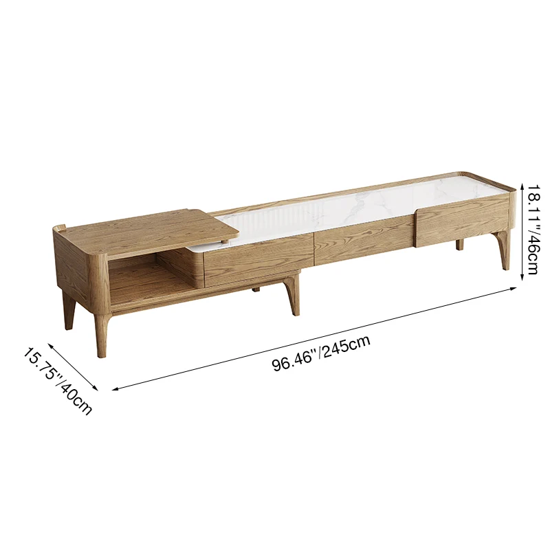 Hand-Sanded Ash Wood TV Stand - French Extendable Rock Slab & Solid Craft TV Cabinet 2 -Drawer For Living Room
