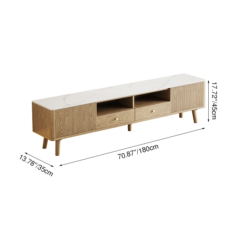 French Crafted Ash Wood TV Stand - Eco-Friendly & Multi-Storage Solutions TV Cabinet 5 -Leg For Living Room