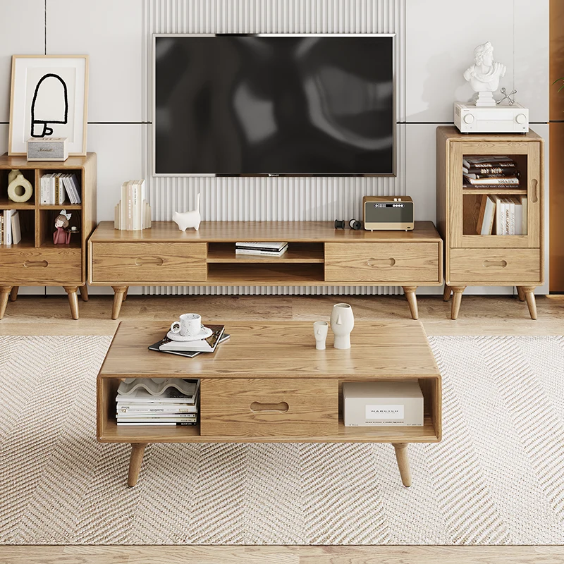 Handcrafted Ash Wood TV Stand - Timeless Traditional Formaldehyde-Free & Dual Storage TV Cabinet 2 -Drawer For Living Room