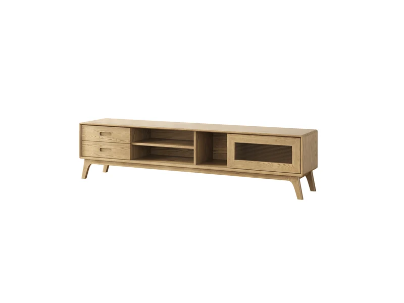 Non-Toxic Ash Wood TV Stand - Modern Minimalist Invisible Slide Drawer & Open Shelf Design TV Cabinet 2 -Drawer For Living Room