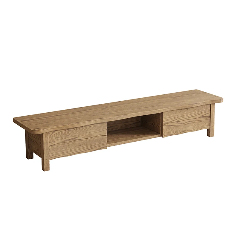 Formaldehyde-Free Ash Wood TV Stand - Modern Minimalist Solid Construction & Open Compartment TV Cabinet 2 -Drawer For Living Room